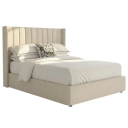 Daresbury Winged Headboard Fabric Upholstered Ottoman Storage Bed Frame Cream Natural King