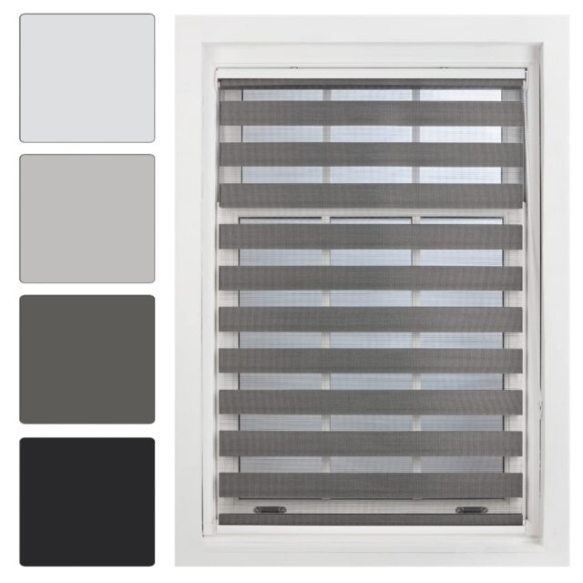 FURNISHED Day and Night Roller Blinds Zebra Window Shades Made to Measure (W)180cm x (L)210cm Grey Dark Grey (W) 180cm x (L) 210cm