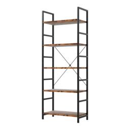 Levede 5 Tier Ladder Bookcase Metal and Wood Heavy Duty Display Shelf Brown