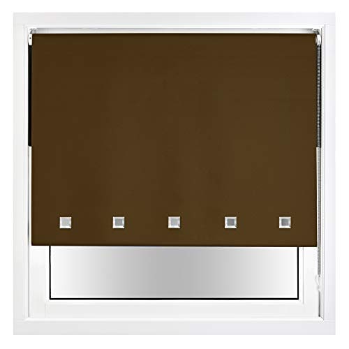 FURNISHED Blackout Roller Blind with Square Eyelets and Metal Fittings Easy Fit Window Shade Brown Brown (W) 85cm x (L) 210cm