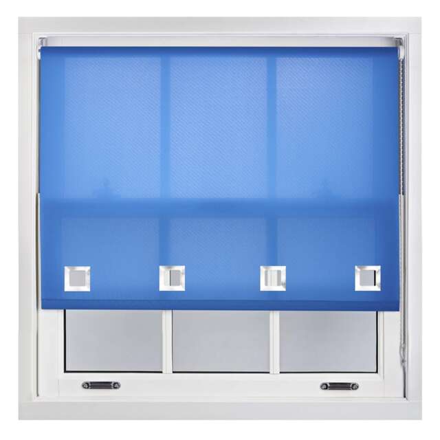 FURNISHED Daylight Roller Blinds with Large Eyelets Cut to Size Sheer Fabric Blue Blue (W) 180cm x (L) 165cm