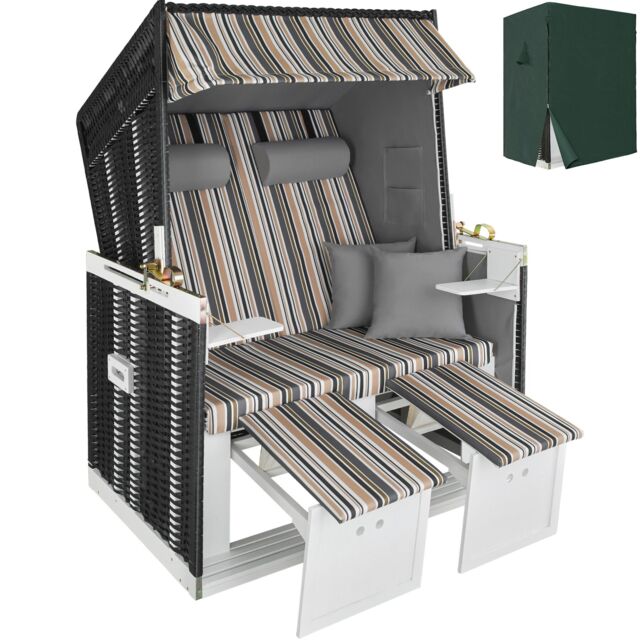 Beach Chair Sylt with cushions, footrest and rain cover Brown black/grey/brown 1
