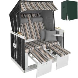 Beach Chair Sylt with cushions, footrest and rain cover Brown black/grey/brown 1