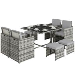 Outsunny 8 Seater Cube Rattan Garden Dining Set with Cushions, Grey