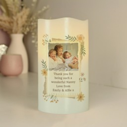 Personalised Wild Flowers Photo Upload LED Candle Cream