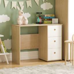 Junior Vida Neptune 3 Drawer Desk Computer Desk Home Workstation, White & Oak