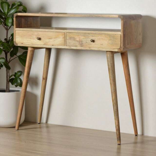 Artisan Furniture Solid Wood Curved Oak-ish Console Table