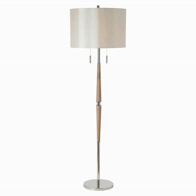 Altesse Floor Lamp Natural Wood, Oatmeal Silk Effect, E27