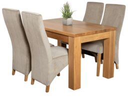 Dakota 127 x 82cm Oak Small Dining Table and 4 Lola Fabric Chairs Grey Grey