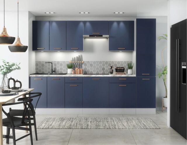 400 Tall Kitchen Larder Cabinet Slim Pantry Unit Navy Blue 40cm Cupboard Nora