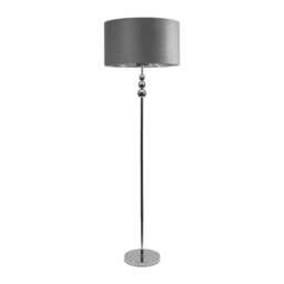 ValueLights Marissa Chrome Stacked Ball Floor Lamp Grey Velvet Chrome Shade Silver