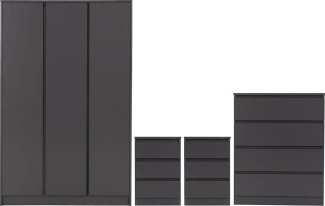 Malvern 4 Piece Bedroom Set with 3 Door Triple Wardrobe Grey 4