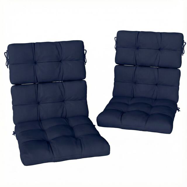 Outsunny 2pc Outdoor Seat Cushion with Backrest, Ties, for Garden, Dark Blue Blue Dark Blue 112L x 56W x 8H cm