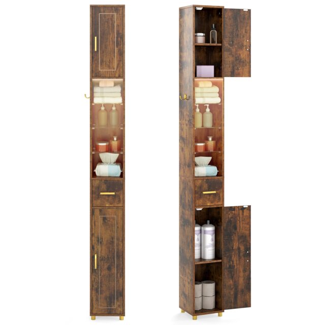 COSTWAY 180 cm Tall Bathroom Cabinet Narrow Storage Organizer