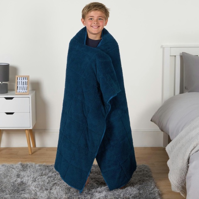 OHS Kids 3kg Teddy Fleece Sensory Stress Anxiety Relief Weighted Blanket, 100x150cm - Blue