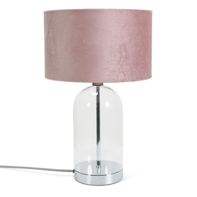 ValueLights Jessy Chrome Metal Table Lamp Blush Pink Velvet Shade