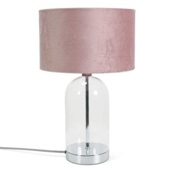 ValueLights Jessy Chrome Metal Table Lamp Blush Pink Velvet Shade