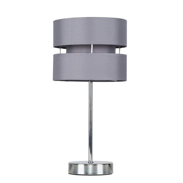 ValueLights Pinto Brushed Chrome Table Lamp Grey Shade