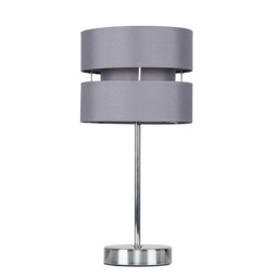 ValueLights Pinto Brushed Chrome Table Lamp Grey Shade