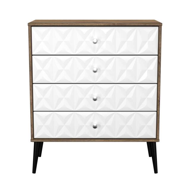 Toledo 4 Drawer Chest of Drawers in White Matt & Vintage Oak (Ready Assembled) White White Matt & Vintage Oak