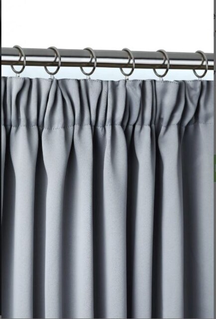 Essential Woven Thermal Blackout Pencil Pleat Door Curtain 168cm x 213cm Grey Grey Grey