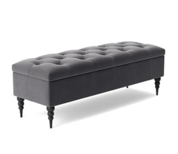 137cm Safar Ottoman bench with Storage and Turned Wooden Legs- Plush Velvet Shoes Bench - Steel Grey Chesterfield Storage Bench