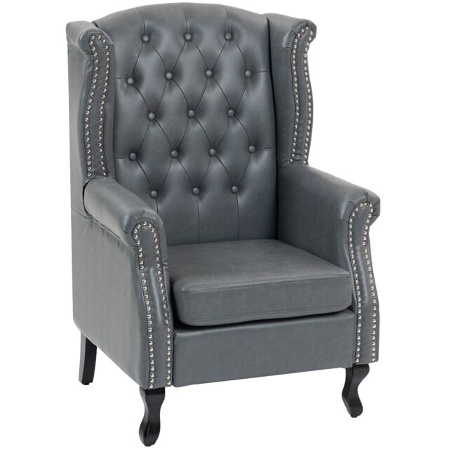 HOMCOM Chesterfield-style Wing Back Armchair Tufted Accent Chair Grey Grey