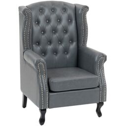 HOMCOM Chesterfield-style Wing Back Armchair Tufted Accent Chair Grey Grey