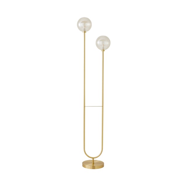 ValueLights Chessy Ribbed Glass Gold 2 Way Floor Lamp & Bulbs Gold