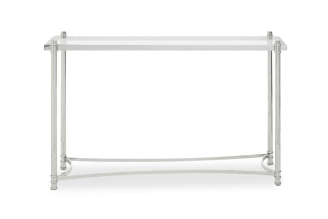 Orsina Decent Silver Console Table with Clear Glass, Stylish Metallic Finished Decorative Table, Silver Table