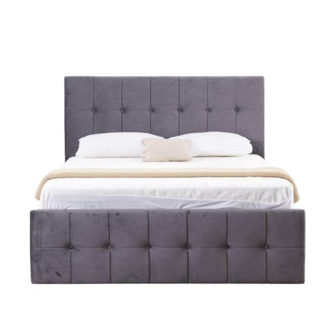 Ottoman Bed Gas Lift Storage Grey 4ft6 Double Cushioned Velvet Bedroom