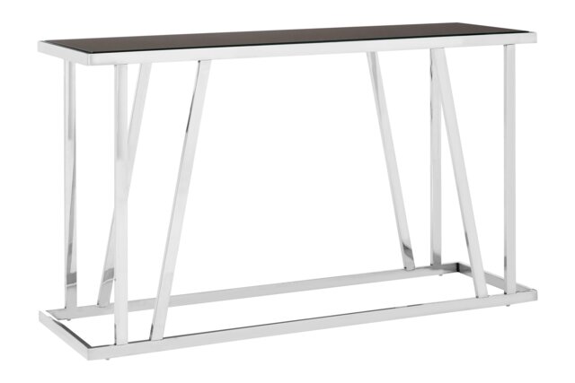 Orsina Sleek Console Table With Black Glass Top, Durable Hallway Table For Lounge, Sturdy Table For Livingroom