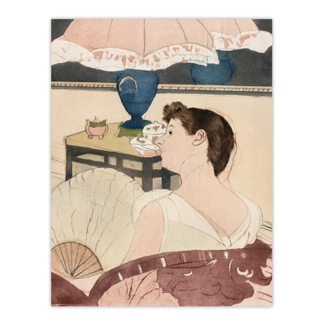 The Lamp Woman With Fan Painting Cassatt Vintage Huge Wall Art Print 18X24 In
