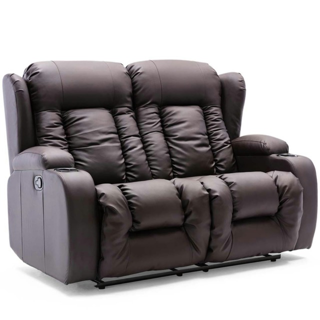 Caesar 2 Seater Manual High Back Bonded Leather Recliner Sofa (Brown)