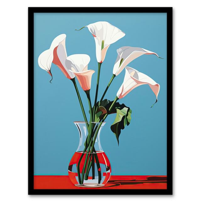 Lustrous Lilies Calla Flowers Red Home Decor Black Framed Wall Art Print A4