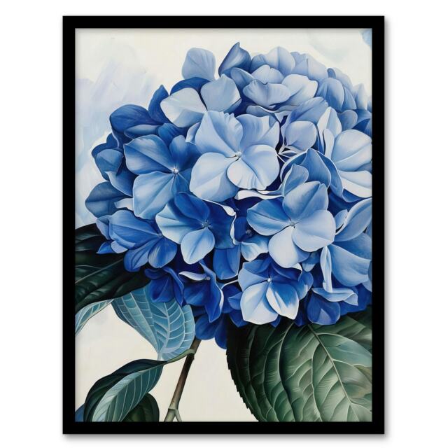 Hydrangea Modernist Floral Calm Living Room Black Framed Wall Art Print A4