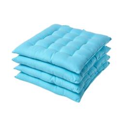 Homescapes 4 x Seat Pads Luxury Cotton Indoor Outdoor Garden Dining Cushion Light Blue 40 x 40 cm 4