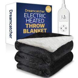Dreamcatcher Black Soft Microfleece & Sherpa Electric Blanket Heated Throw 160x120cm