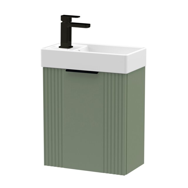 Balterley Wall Hung Cloakroom Vanity Basin Unit with Handle Compact Bathroom Storage Green Satin Green 438 x 400 x 222mm 1