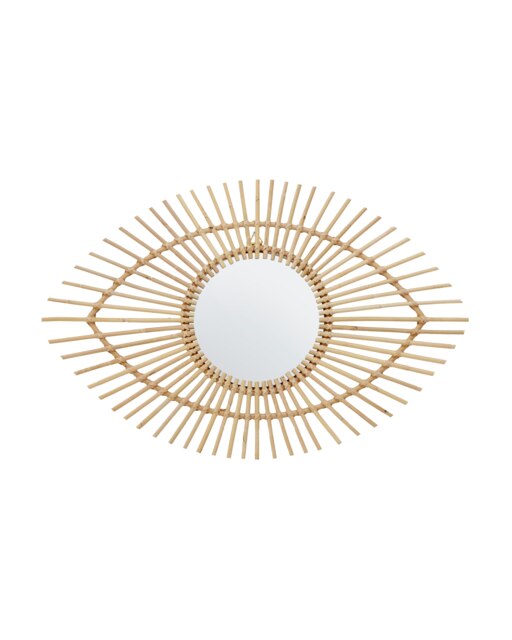Orsina Natural Rattan Eye Shapped Wall Mirror, Rattan Frame Large Wall Mirror, Unique Wooden Frame Mirror