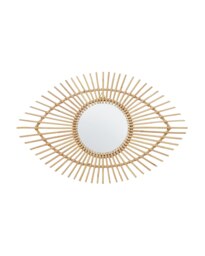 Orsina Natural Rattan Eye Shapped Wall Mirror, Rattan Frame Large Wall Mirror, Unique Wooden Frame Mirror