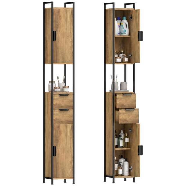 HOMCOM Freestanding Bathroom Cabinet with Drawers and Shelves, Brown