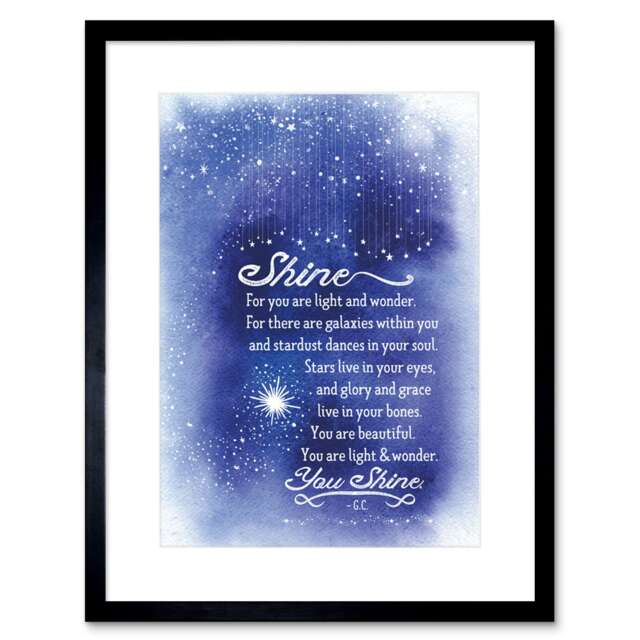 "Stars Shine You Are Light And Wonder Quote Affirmation 9x7"" Black Framed Wall Art Print"
