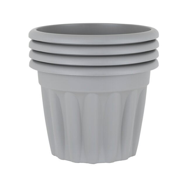 Wham Vista 4 x 40cm Round Plastic Garden Planters Grey Upcycle Grey