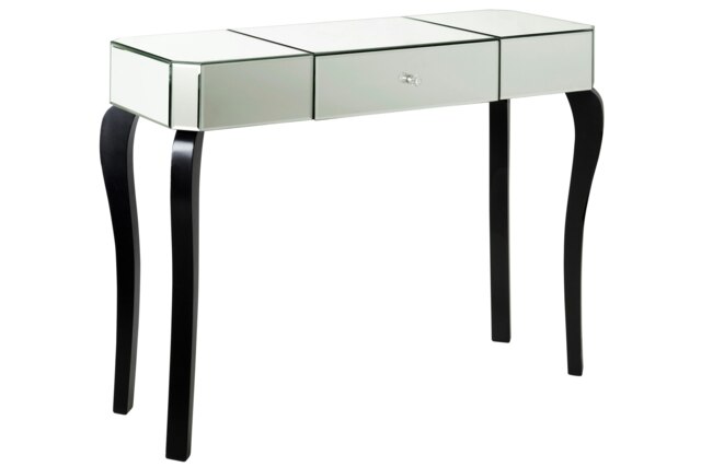 Orsina Mirrored 1 Drawer Black and White Console Table, Mirrored Console Table, Wood Hallway Table with Storage