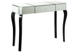 Orsina Mirrored 1 Drawer Black and White Console Table, Mirrored Console Table, Wood Hallway Table with Storage