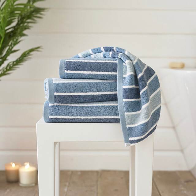 Madison Soft BCI Cotton Towels – 100% Cotton, 550 GSM, Highly Absorbent, Yarn-Dyed Striped Design Blue White Bath sheet