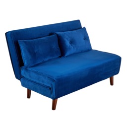 Double Sofa Bed Folding Chair Velvet Blue Wooden Legs Two Pillow Home Furniture