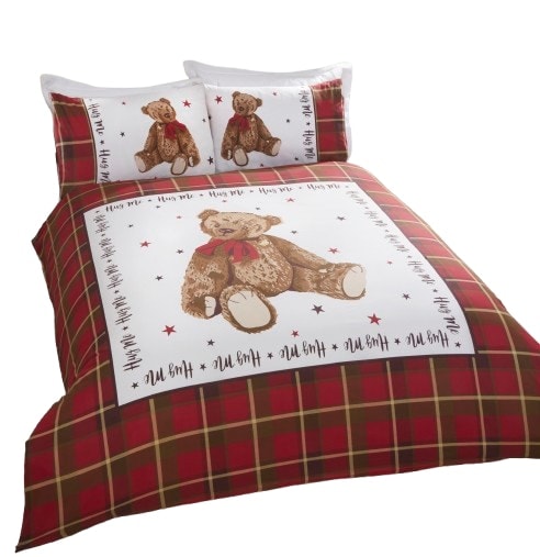 Hug Me Bear Check Polycotton Duvet Cover Set with Pillowcase Red Single 1