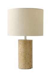 ValueLights Chloe Marble Effect Natural Table Lamp with Drum Shade & Bulb Cream
